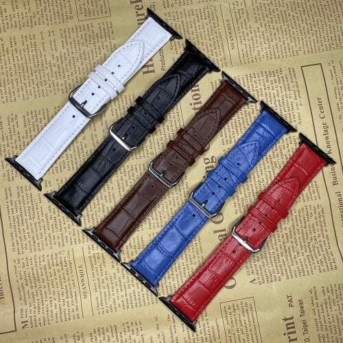 Cow Leather Band for Apple Watch 42mm 38mm Series 6/5/4/3/2/1 iWatch Strap 44mm 40mm Bracelets Watchbands Dark Blue,Black.Red
