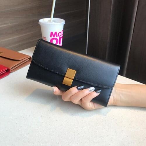San Maries Solid Cow Leather Long Women Wallet Phone Bag Luxury Brand Wallets Designer Purse Card Holder Clutch Gift Box