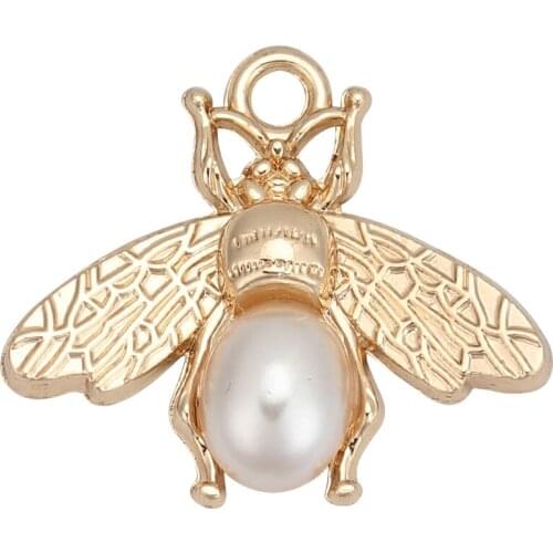 Zinc Based Alloy & Acrylic Charms Bee Animal Gold Color White 28mm x 24mm For DIY Jewelry Making Finding Accessories, 2 PCs
