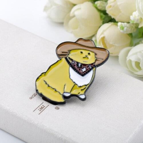 Yellow Enamel Cowboys Cat Pin Mr′ Cat Meowdy Funny Animal Cute Western Cartoon Kitten Collection Happy Christmas Stocking Stuffe