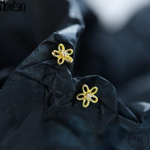 MOVESKI 925 Sterling Silver Flower Earrings Women Korean Fashion Trend Jewelry Wedding Party Gift