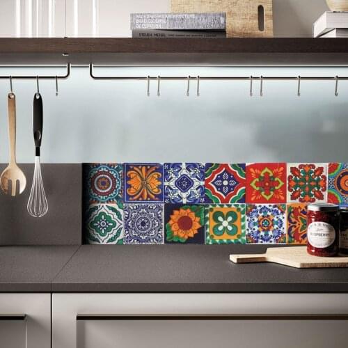 24Pcs Vintage Retro Self-stick Wall Sticker Waterproof For Bathroom Kitchen Tile Decal Home Decoration