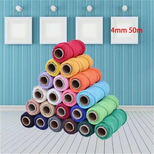 4 mm x 50m 100% Macrame Cotton Cord Colorful Ropes Twisted Craft String DIY Home Room Textile Wedding Decorative supply Tapestry