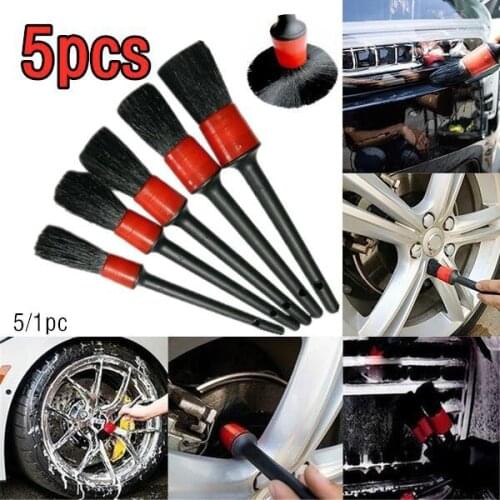 5Pcs Car Auto Detailing Cleaning Brushes Natural Boar Hair Car Brush Set For Wheel Air Vent Car Detail Cleaning Accessories