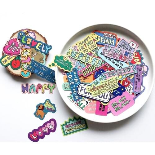 55Pcs/Set Creative Cute Self-made English Letter Cartoon Stickers Holiday Wishes/Daily Words/Emotional Expression Stickers