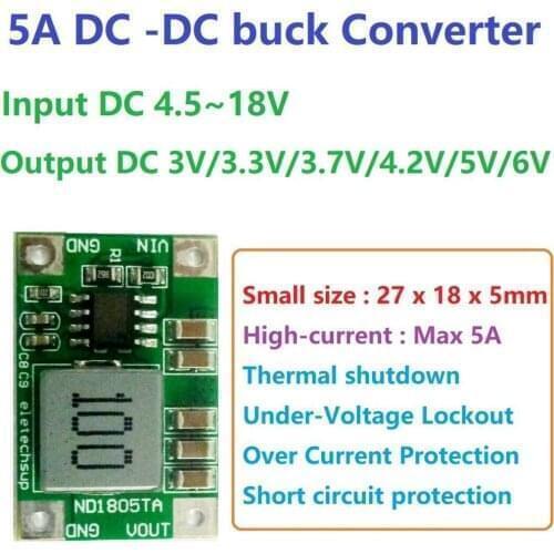 5A DC-DC Converter Step-Down Buck Module 4.5V-18V to 3V 3.3V 3.7V 4.2V 5V 6V Voltage Regulator Power FOR Battery Charger motor