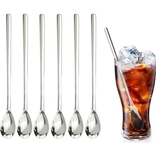 9'' 304 Stainless Steel Long handle Iced Tea Spoon Coffee Spoons Teaspoon Set Cold Drink Fruit Juice Mixing Dessert Scoops