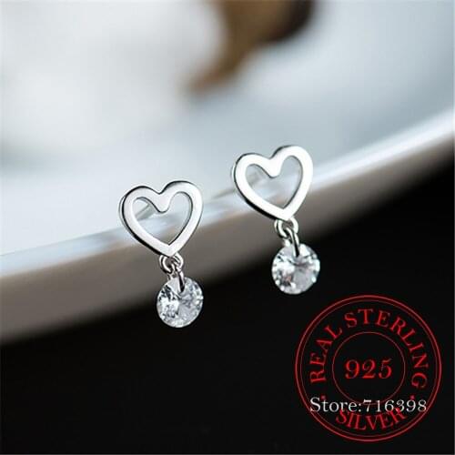 925 Sterling Silver Crystal Heart Stud Earrings Fashion Jewelry For Women Christmas Gift pendientes aretes de mujer eh1285