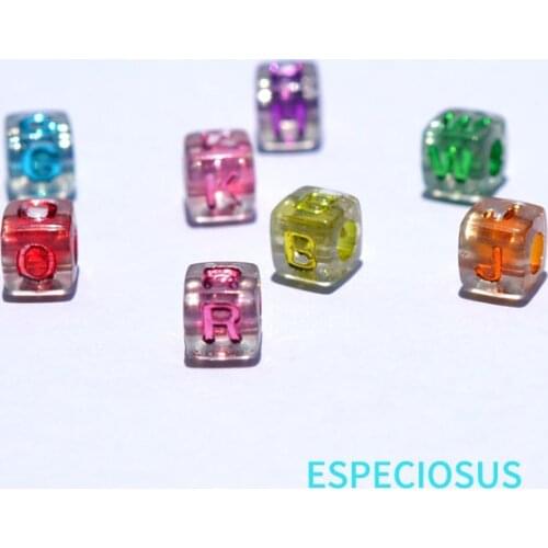 DIY Jewelry Accessory Transparent Letter Beads Acrylic Square Shape Glittering Word Spacer Mix Color Bracelet Making Departments