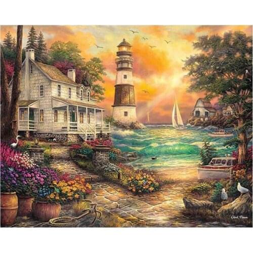 DIY 5D Diamond Mosaic picture Diamond Painting Cross Stitch Lighthouse landscape Full diamond Embroidery Birthday Gifts C804