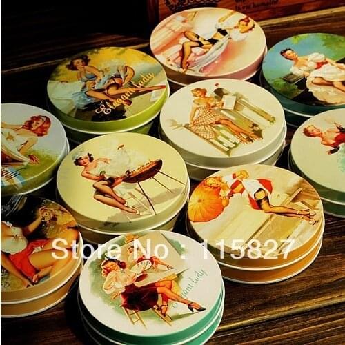 Free Shipping! 10pcs/lot Vintage Style Classic Lady Round Tin Box Metal Storage Box Retro Jewelry Case Candy Box pill case