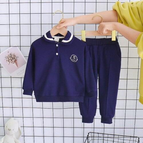 Infant Baby Girl Long-sleeved Trousers Suit Toddler Boys Navy Style Tracksuit Spring Autumn Solid Casual 2-piece sets Clothing