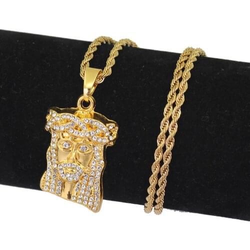 Men Hip Hop Gold Color Jesus Piece Christ Pendant Necklace Miami Cuban Chain Necklace Iced Out Bling Zircon Chain Jewelry
