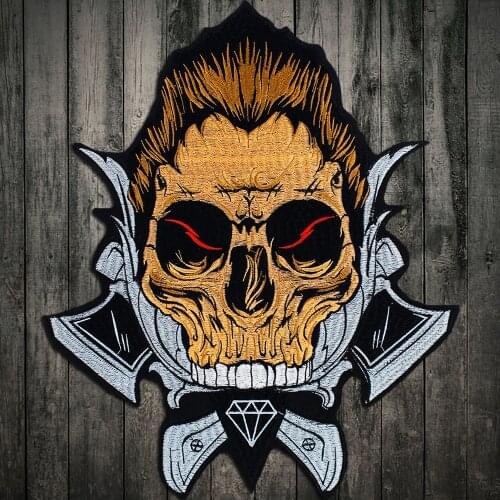 Skull ax Iron On Patch Embroidered Applique Sewing Label punk biker Patches Clothes Stickers Apparel Accessories Badge