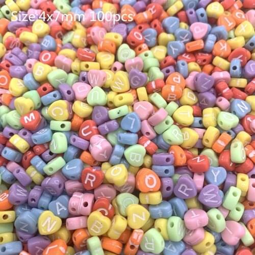 7x4mm 100pcs Color Heart Acrylic Spacer Beads Letter Beads Oval Alphabet Beads For Jewelry Making DIY Handmade Accessories#03