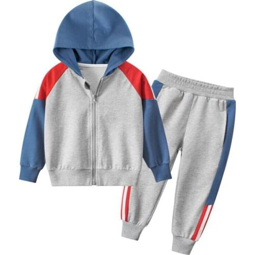 2-8 Years Toddler Boys Clothing Sets Spring New Children Casual Sport Suits Color Matching Hooded Jackets Pants 2pcs Set For Boy