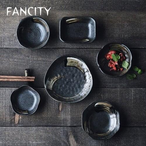 FANCITYJapanese creative tableware hand-painted retro seasoning dish sauce bowl special-shaped bowl sauce plate ceramic small