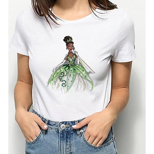 O-Neck Aesthetics TShirt Disney Princess Tiana and the Frog Print Casual Short Sleeve Funny T-shirt Women Tops Harajuku T Shirt