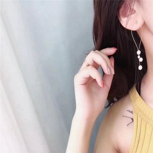 Glamour Earrings Fashion Korean Version Of The New Simple And Exquisite Face Thin Brushed Sliding Pearl Long Earrings Womens