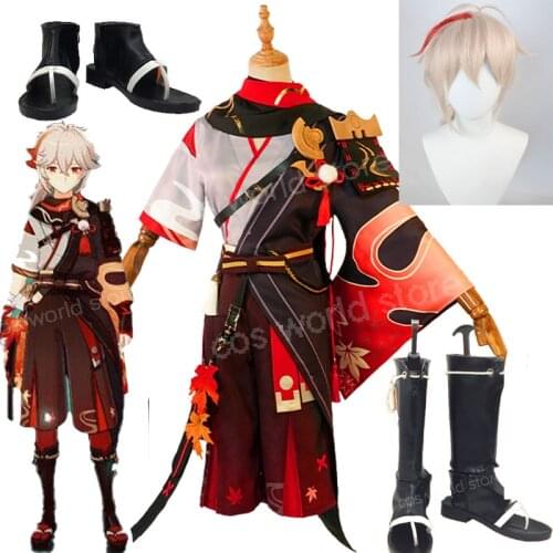 Kaedehara Kazuha Genshin Impact Cosplay Women Dress Uniform Halloween Party Men Combat Uniform Anime Game Wig Shoes Outfit