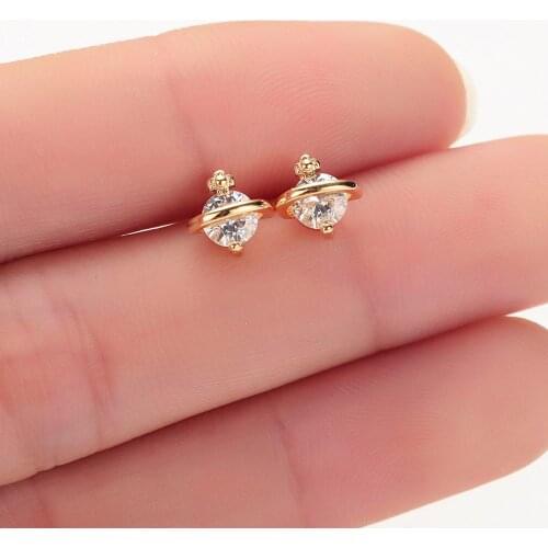 Chandler Classic Cute Gold Saturn with Rhinestone Stud Earrings Charms women Girl Fashion Statement Space Planet Earring Jewelry