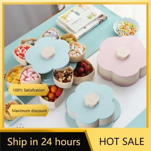 Creative Double-layer Petal Candy Box Nuts Case Snack Storage Box Container Living Room Rotating Fruit Plate Desktop Organizer