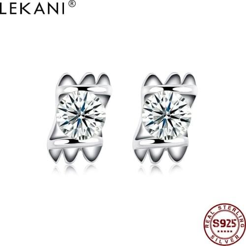 LEKANI Genuine 925 Sterling Silver Earrings For Women Elegant Round Zircon Irregular Stud Earring Fine Jewelry New Arrival