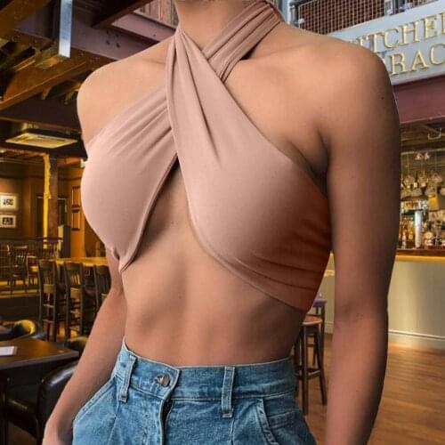 Womens Sleeveless Halter Top Tie Backless Solid Tank Tee Tops Ladies Sexy Street Wear Casual Club Wear Breathable Clothing
