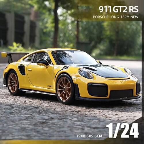 1:24 Car Model Sports Car 911GT-2 Simulation Replica Yellow Toy Model Alloy Car Die-casting Miniature Christmas Kids Gift