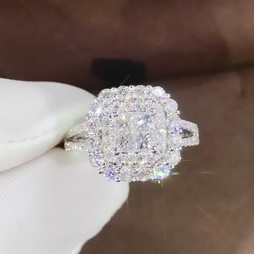 Trendy Luxury Genuine 925 Sterling Silver Wedding Rings For Women Cushion Gemstone Engagement Promise Rings Fine Jewelry