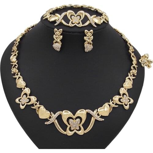 Yulaili Butterfly Clavicle Jewelry Sets for Women Necklace Bracelet Earrings Ring Charm Bijoux Gold Simple Style Cute Bijoux
