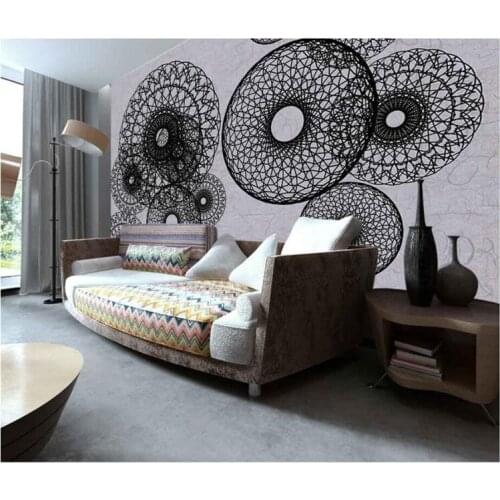 Wallpaper custom living room bedroom circle black and white line European pattern decorative painting mural Wallpaper