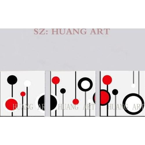 Huge wall art modern Flowers Red And Black circle 3p Combination oil painting of modern oil painting on canvas Free shipping