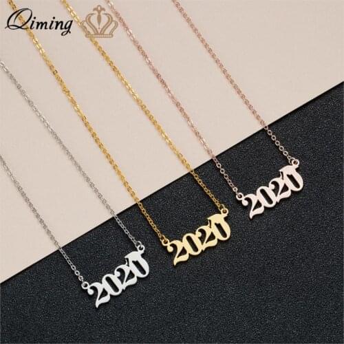 QIMING 2020 Stainless Steel Number Yeah Necklace For Women Handmade Best Gift Baby Date Birth Pendant Necklaces Dropship