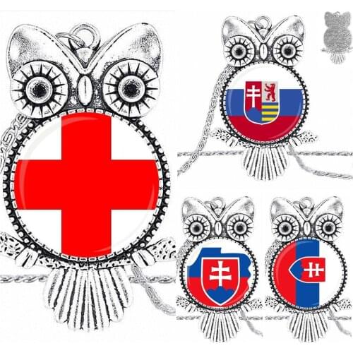 Glass Pendant Necklace Handmade Half Pendant Owl Necklace For Women Men Party Switzerland and San Marino and Slovakia Flag