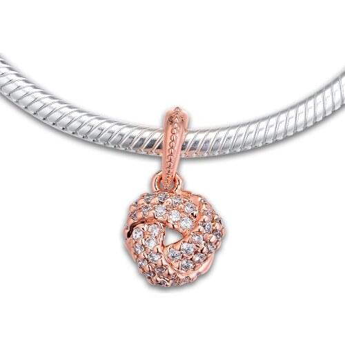 Fits For Pandora Bracelets Sparkling Love Knot Charms with Rose Gold Color 100% 925 Sterling-Silver-Jewelry Beads Free Shipping