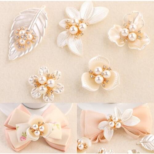 Wholesale Rhinestone Pearl Flower & Leaf Charms For Jewelry Making Findings Diy Bows Hand Made Accessories Wedding Decoration