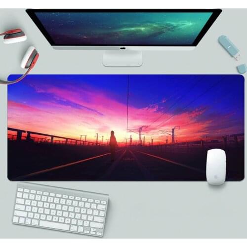 Anime Landscape Pink And Blue Aesthetic Rubber Gaming Mousepad Large Gamer Keyboard PC Desk Mat Takuo Computer Tablet Mouse mat