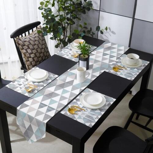 Rhombus Plaid Texture Retro Geometry Table Runner and Placemat Set Tablecloth for Modern Home Party Wedding Decoration