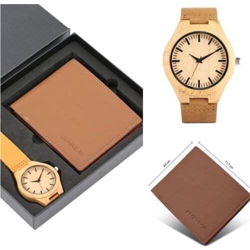 Luxury Wooden Men Watch Quartz Movement Brown Wallet Wristwatch Set Minimalist Mens Watches Purse Presents New 2019