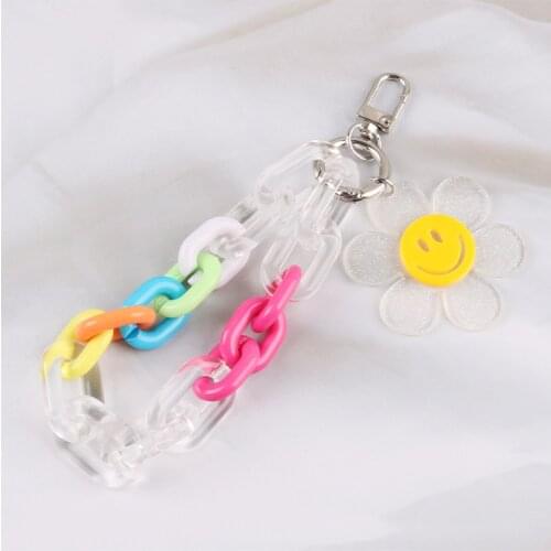 Cute Transparent Sunflower Keychains Car Keys Bag Backpack Clothes Pendant Acrylic Open Ring Chains Lanyards Couples Keyring New