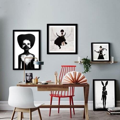 Nordic Modern Oil Paintings Black and White People Image Decoration Painting Office Living Room Canvas Painting Western Lady