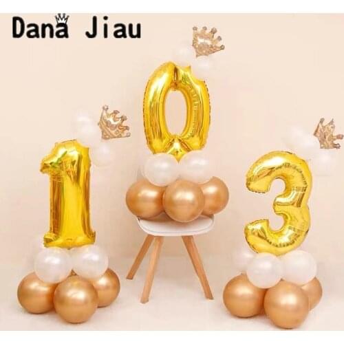 Wed decor 32inch number golden foil Number Balloons Set Kids Birthday party Decoration Baby Shower Happy year Latex Balloon