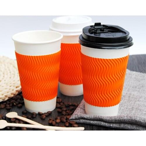 50pcs Creative orange disposable coffee cup 500ml cold and drink packaging cups double layer thicken paper cup with lid