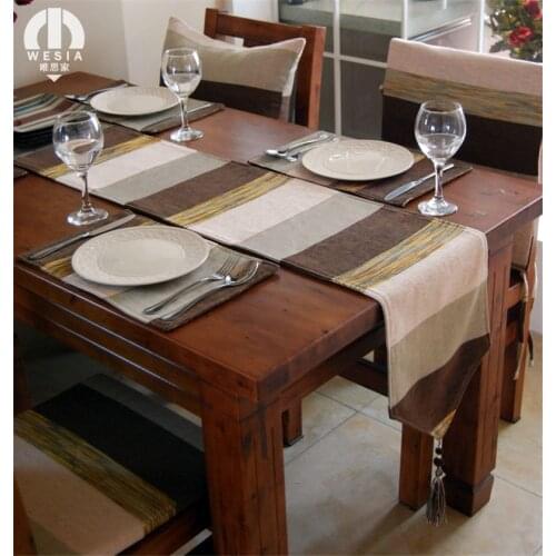 American Rural Retro Stripe Table Runner Cotton & Linen Wedding Table Decor Fabric Coffee Cabinet Cover Cloth For Bar Or Hotel