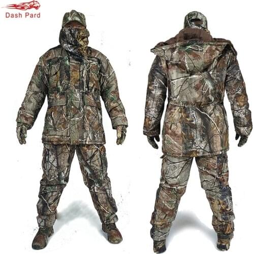 High quality Man Winter Thick Bionic Camouflage Ice Fishing Hunting Ghillie Suit Outdoor Military Cold weather cotton coat suit