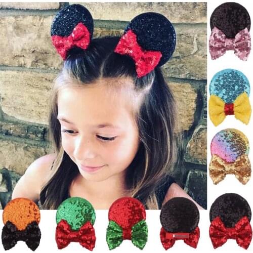 3" Sequins Minnie Ears Hairpin Glitter Hair Bows For Kids Christmas Party Hair Clips Hair Accessories