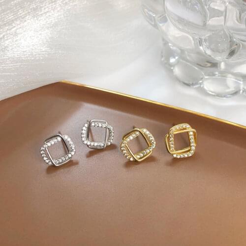 LVH6 100% Real 925 Sterling Silver Hollow Geometric Stud Earrings Square Shape Earrings Studs Fine Jewelry for Women