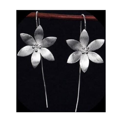 925 Sterling Silver Temperament Lotus Flower Wiredrawing Long Earrings Drop Earrings For Women Party Jewelry S-E121