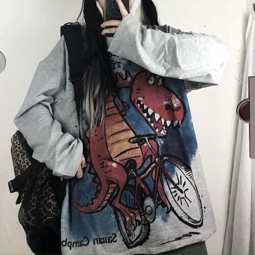 Dinosaur Sweatshirts Funny Autumn Pullover Harajuku Hoodie Femme Streetwear Gothic Oversized Long Sleeve Japan Hip Hop Tops Girl
